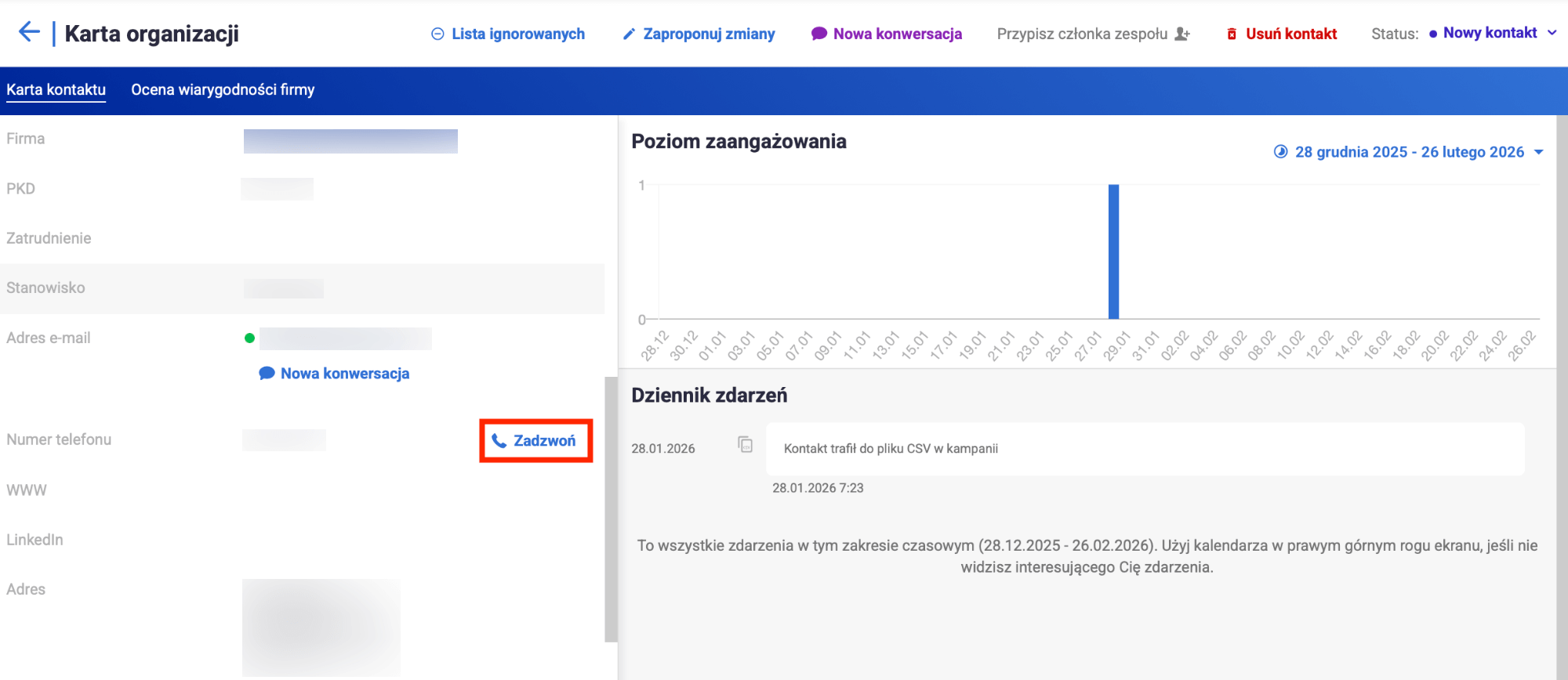 dmsales - karta kontaktu - dzwonienie