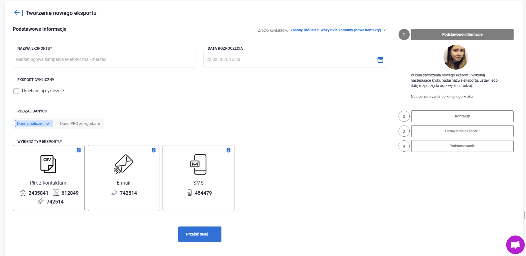 Tworzenie nowego eksportu