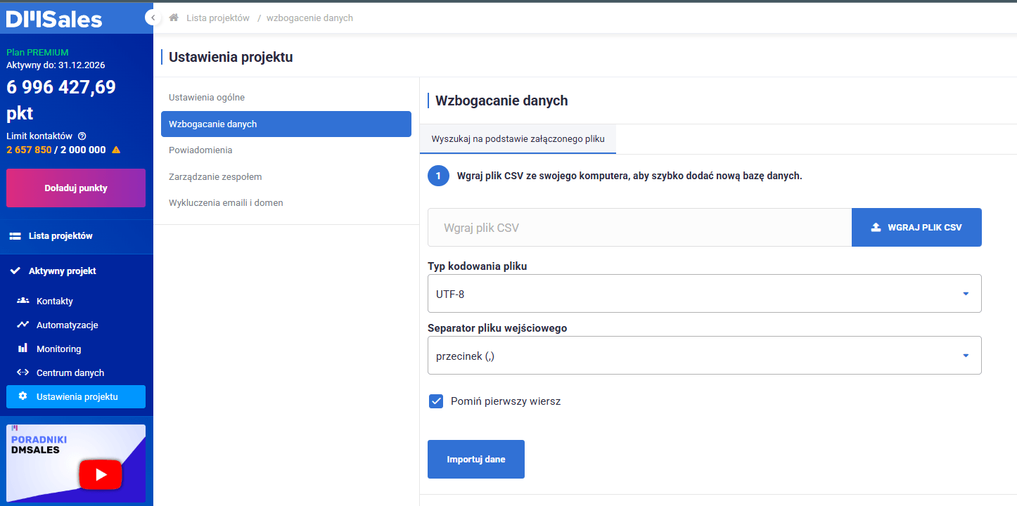 Wzbogacenie danych - wgrywanie danych do wzbogacenia